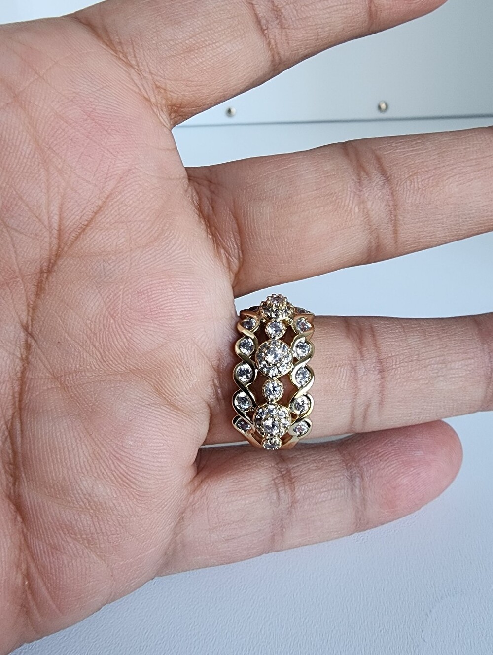 Gold Plated CZ Statement Ring Size 9 1/2 Wide Band Cocktail Ring - Picture 4 of 5